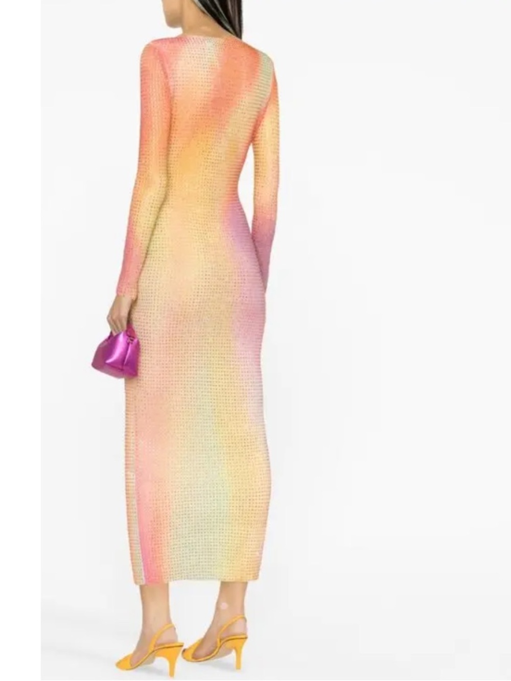 Self-Portrait crystal mesh RHINESTONE EMBELLISHED MAXI DRESS pink party bodycon - Picture 3 of 15